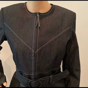Tailored Denim  jacket belted zip front, Stylish!